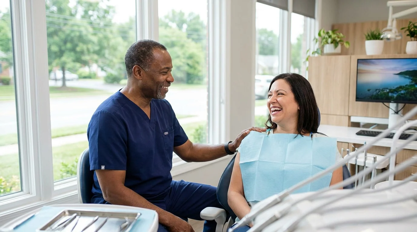 Dr. Walter Young with a patient at Dental Excellence of Atlanta in Cascade Heights, Atlanta, GA